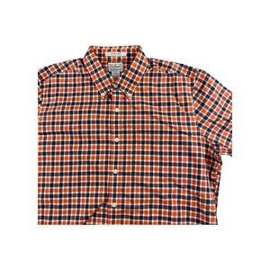 L.L.Bean Wrinkle Free Plaid Short Sleeve Button Down Men's L Tall Orange Navy